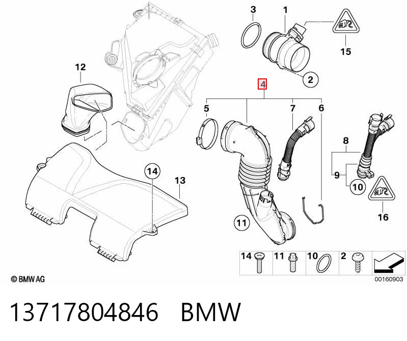 13717804846 BMW Cano derivado de ar do medidor de consumo do ar