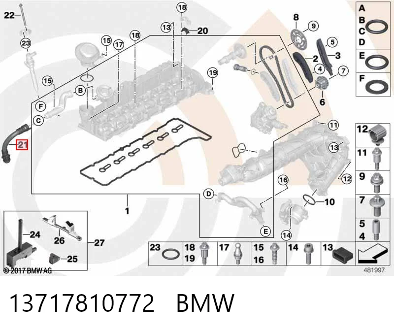 13717810772 BMW Cano derivado de ventilação de cárter (de separador de óleo)