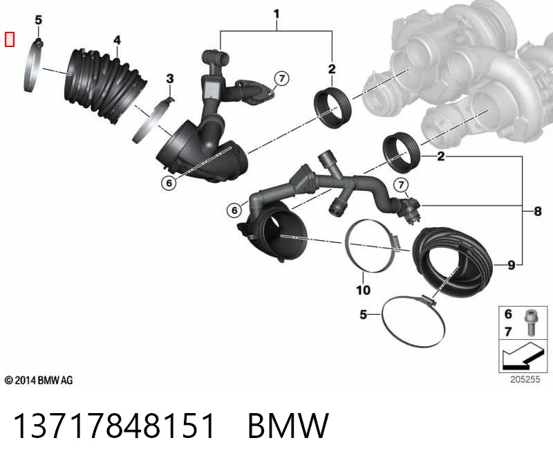13717848151 BMW Cano derivado de ar, saída de turbina (supercompressão)