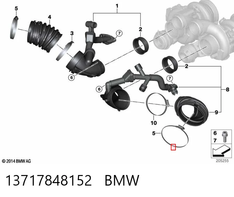 13717848152 BMW Cano derivado de ar, entrada na turbina (supercompressão)