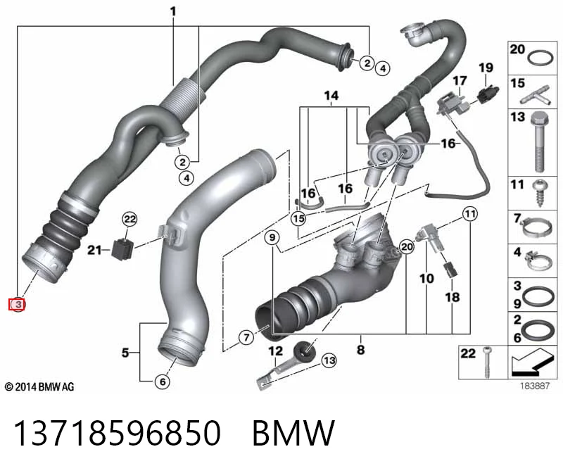 13718596850 BMW Anel de vedação (vedante) de cano derivado de intercooler