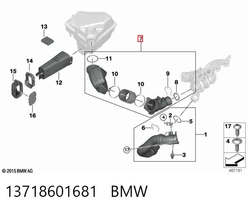 13718601681 BMW Cano derivado de ar, entrada no ressonador