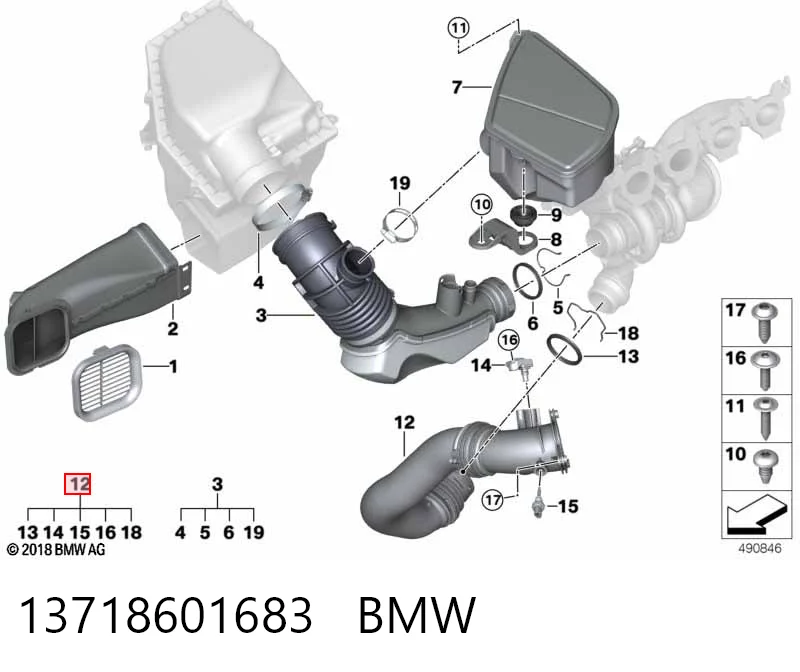 13718601683 BMW Cano derivado de ar, entrada na turbina (supercompressão)