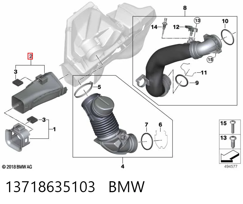 13718635103 BMW Cano derivado de ar, entrada de filtro de ar