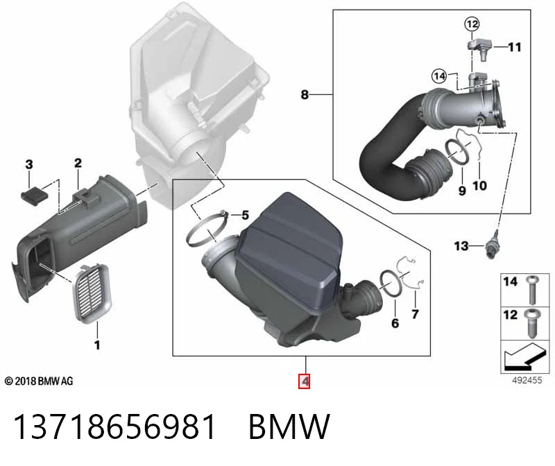 13718656981 BMW Cano derivado de ar, saída de filtro de ar