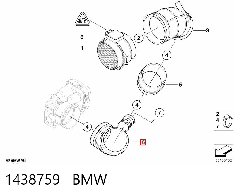 1438759 BMW Cano derivado de ar, da válvula de borboleta