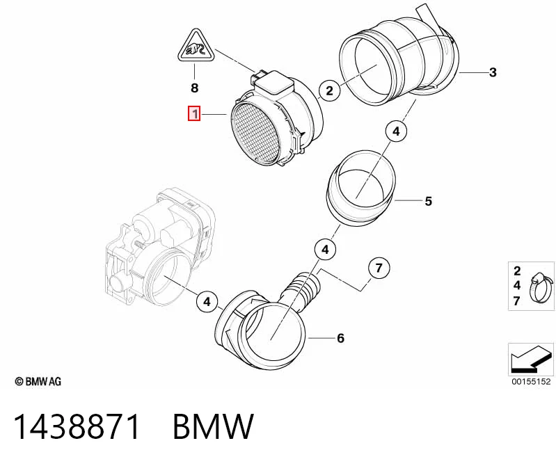 1438871 BMW Sensor de fluxo (consumo) de ar, medidor de consumo M.A.F. - (Mass Airflow)