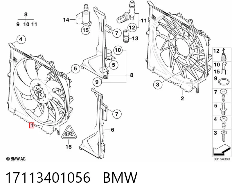 17113401056 BMW Difusor do radiador de esfriamento, montado com motor e roda de aletas