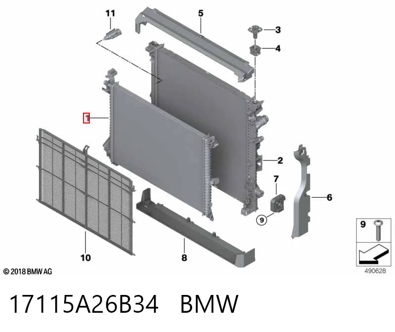 17115A26B34 BMW Radiador de esfriamento de motor adicional