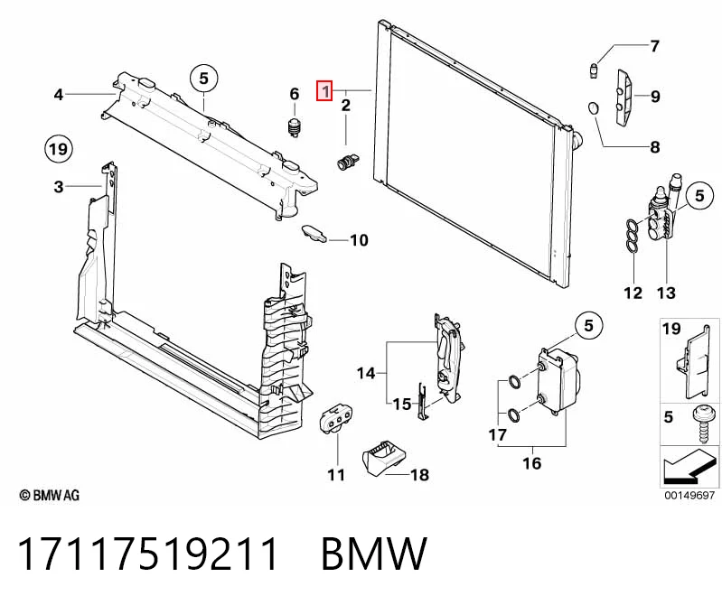 17117519211 BMW Radiador de esfriamento de motor