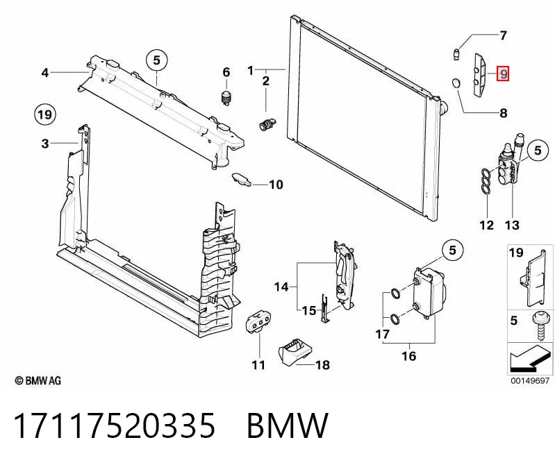 Radiador de esfriamento de motor BMW 5  E61 ao melhor preço