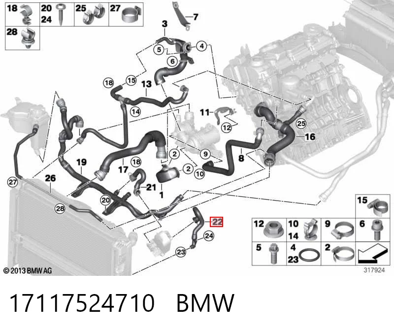 17117524710 BMW Mangueira (cano derivado) do sistema de esfriamento