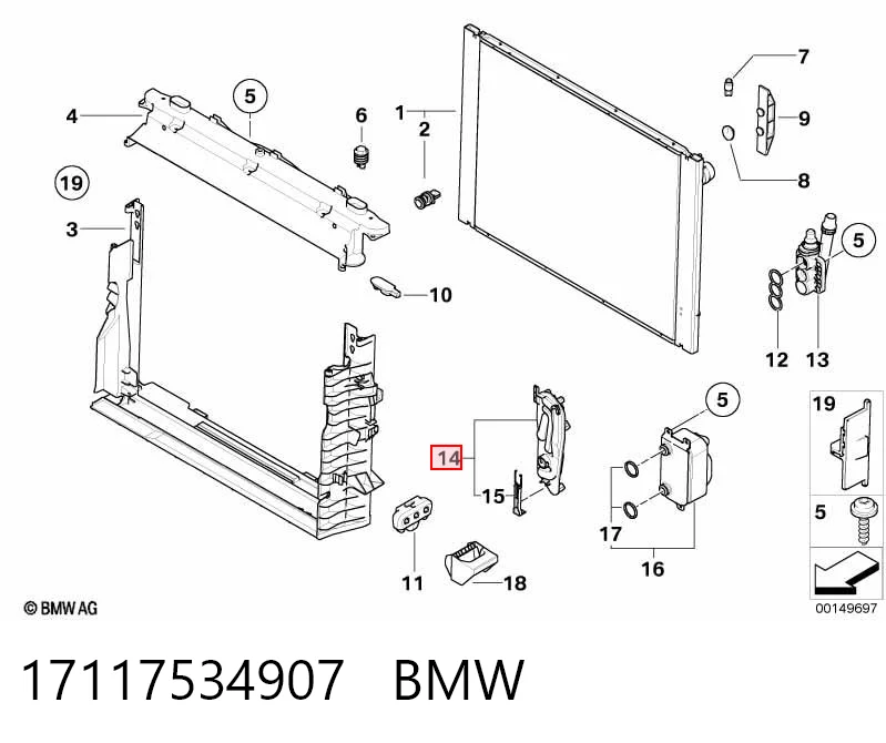 17117534907 BMW Consola do radiador esquerdo