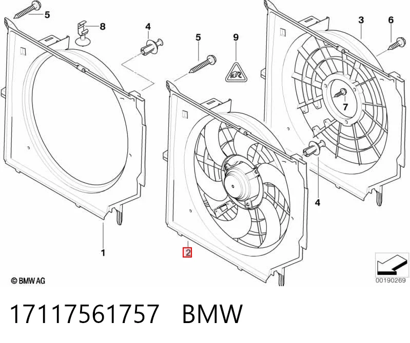 17117561757 BMW Difusor do radiador de esfriamento, montado com motor e roda de aletas