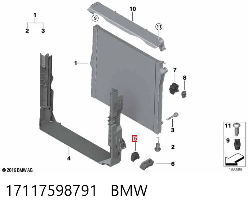 17117598791 BMW Consola (coxim de fixação) inferior do radiador