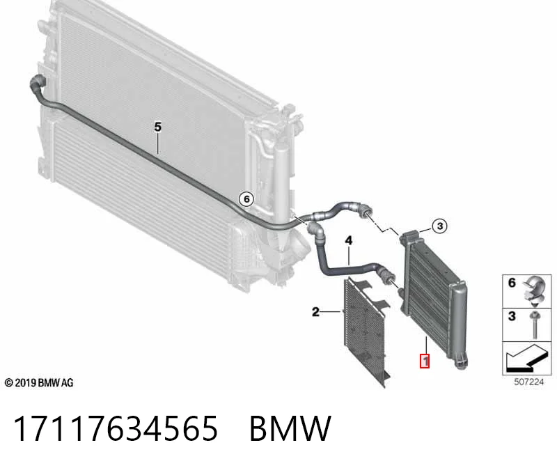 17117634565 BMW Radiador de esfriamento de motor adicional