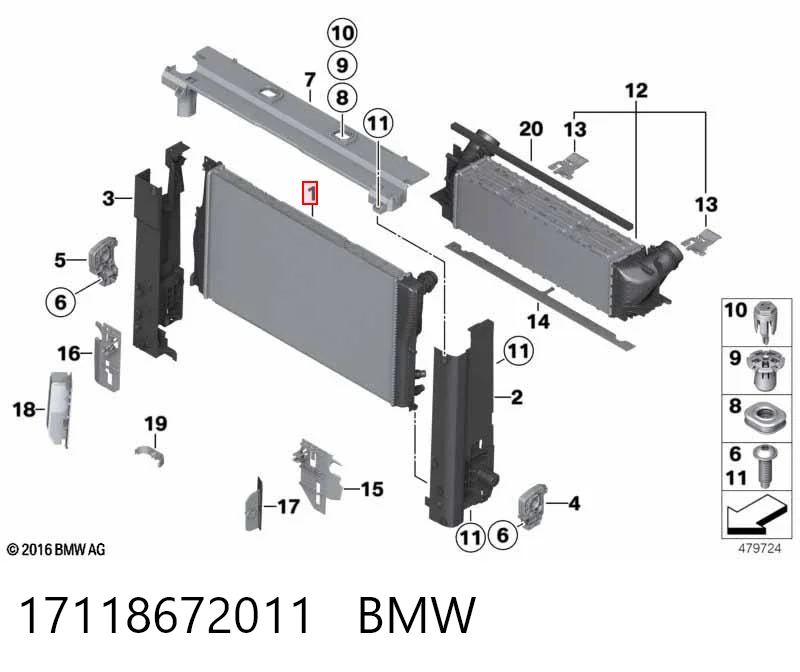 17118672011 BMW Radiador de esfriamento de motor