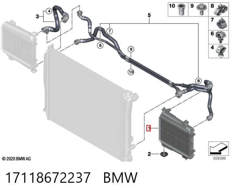 17118672237 BMW Radiador esquerdo de esfriamento de motor