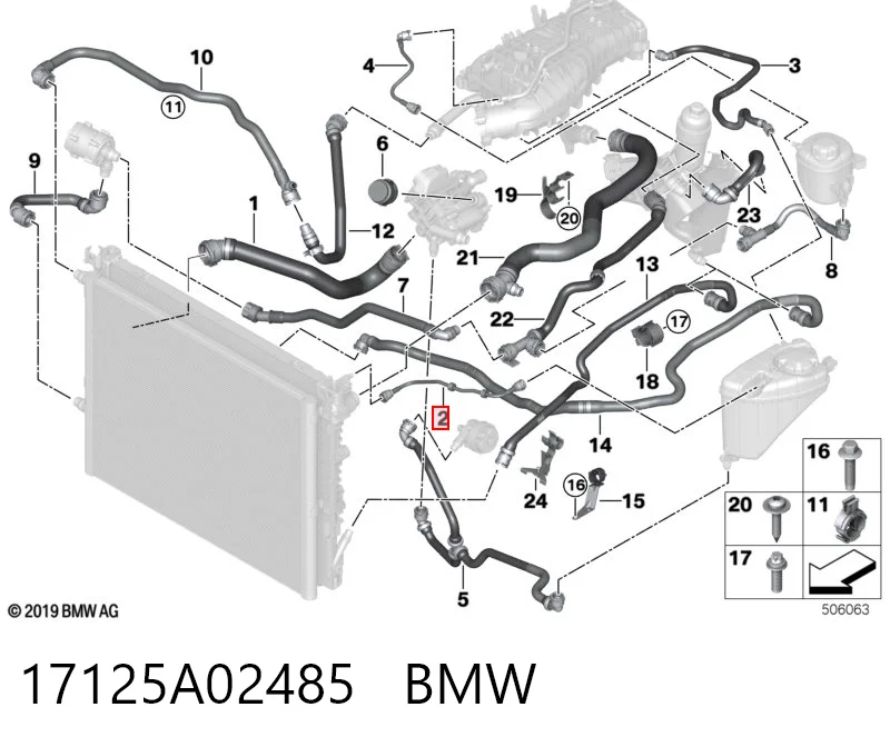 17125A02485 BMW Mangueira (cano derivado) do sistema de esfriamento