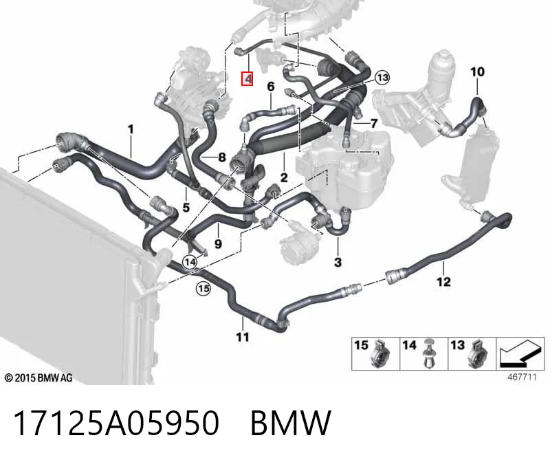 17125A05950 BMW Mangueira (cano derivado) do sistema de esfriamento