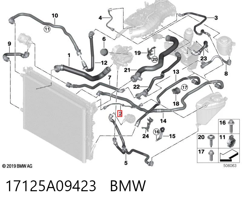 17125A09423 BMW Mangueira (cano derivado) de esfriamento por líquido de turbina, fornecimento