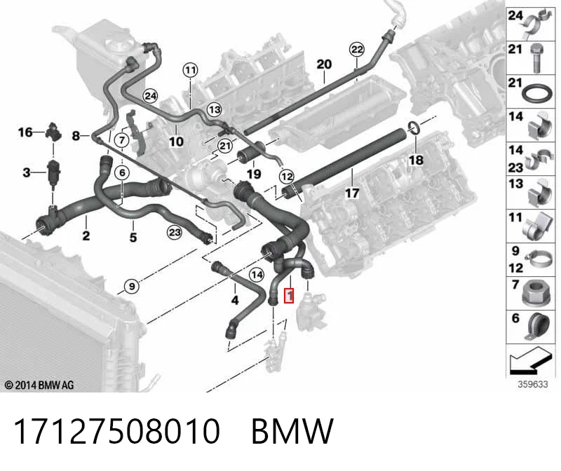 17127508010 BMW Mangueira (cano derivado) do radiador de esfriamento superior