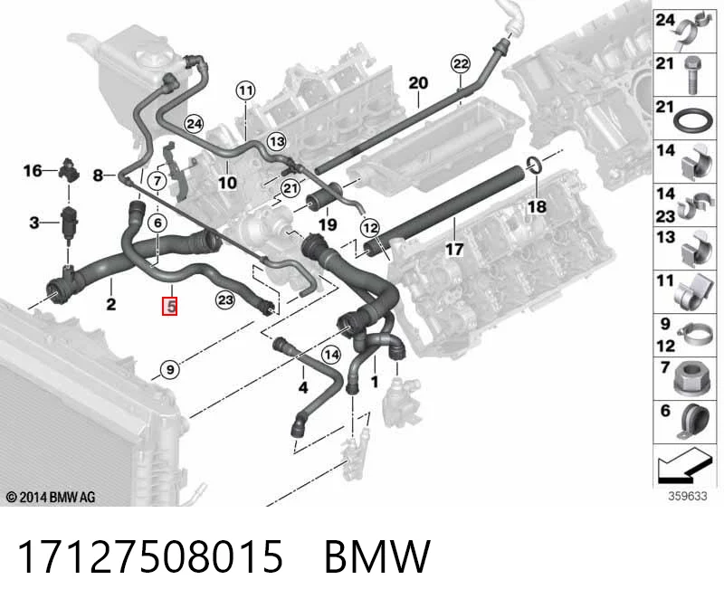 17127508015 BMW Mangueira inferior do tanque de expansão
