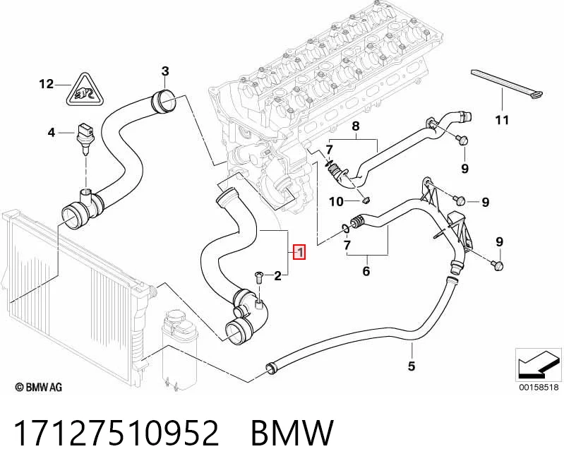 17127510952 BMW Mangueira (cano derivado) do radiador de esfriamento superior