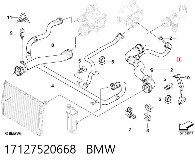 17127520668 BMW Mangueira (cano derivado) do radiador de esfriamento superior