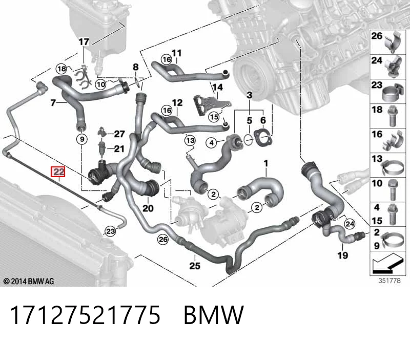17127521775 BMW Mangueira superior do tanque de expansão