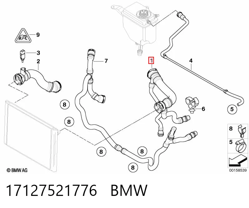 17127521776 BMW Mangueira (cano derivado) do radiador de esfriamento superior