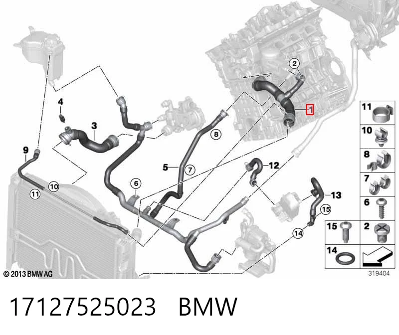 17127525023 BMW Mangueira (cano derivado) do radiador de esfriamento superior