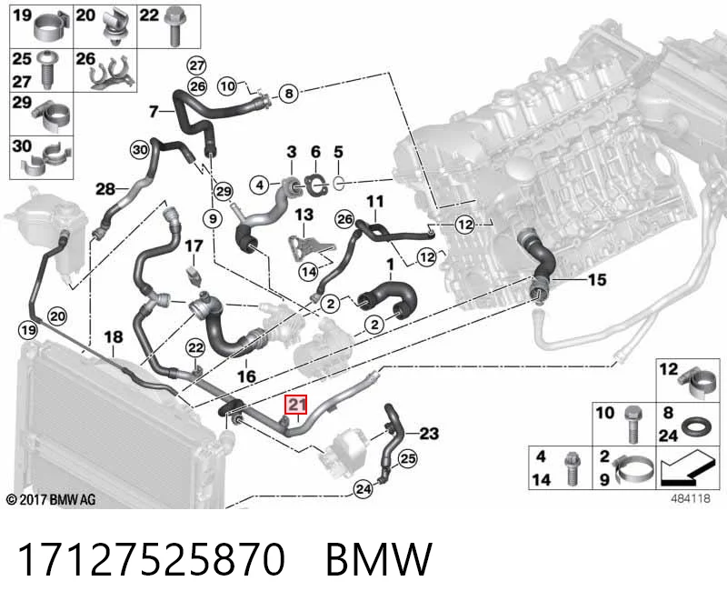 17127525870 BMW Mangueira inferior do tanque de expansão