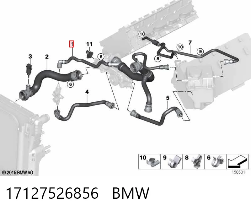 17127526856 BMW Mangueira (cano derivado) do radiador de esfriamento superior