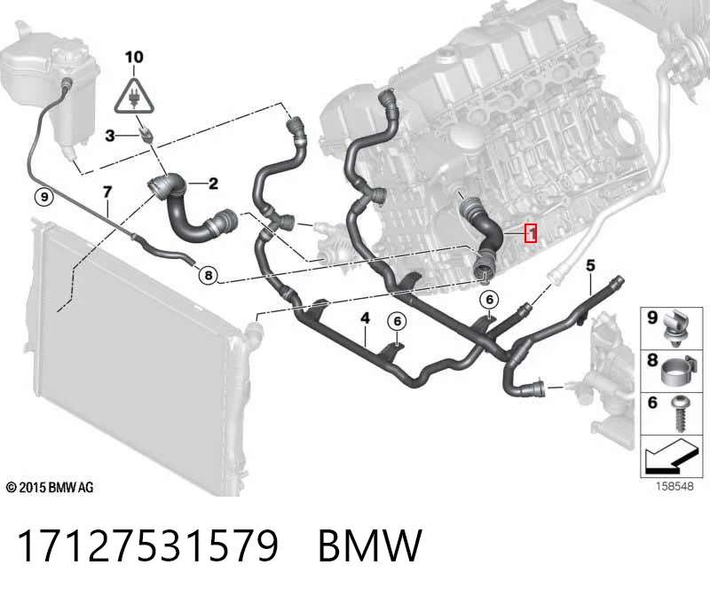 17127531579 BMW Mangueira (cano derivado) do radiador de esfriamento superior