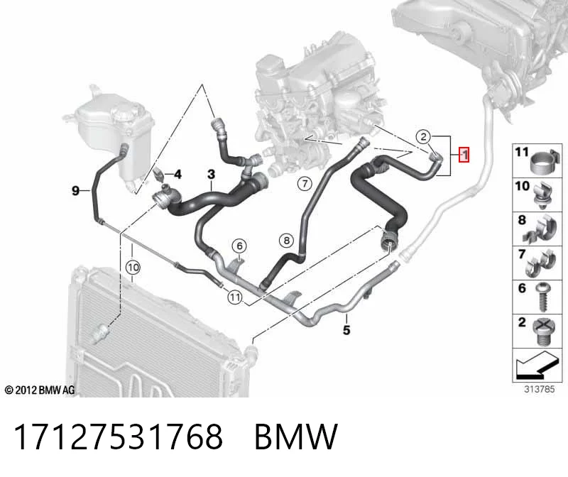 17127531768 BMW Mangueira (cano derivado) do radiador de esfriamento superior