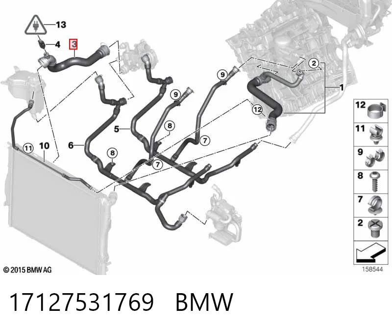 17127531769 BMW Mangueira (cano derivado) inferior do radiador de esfriamento