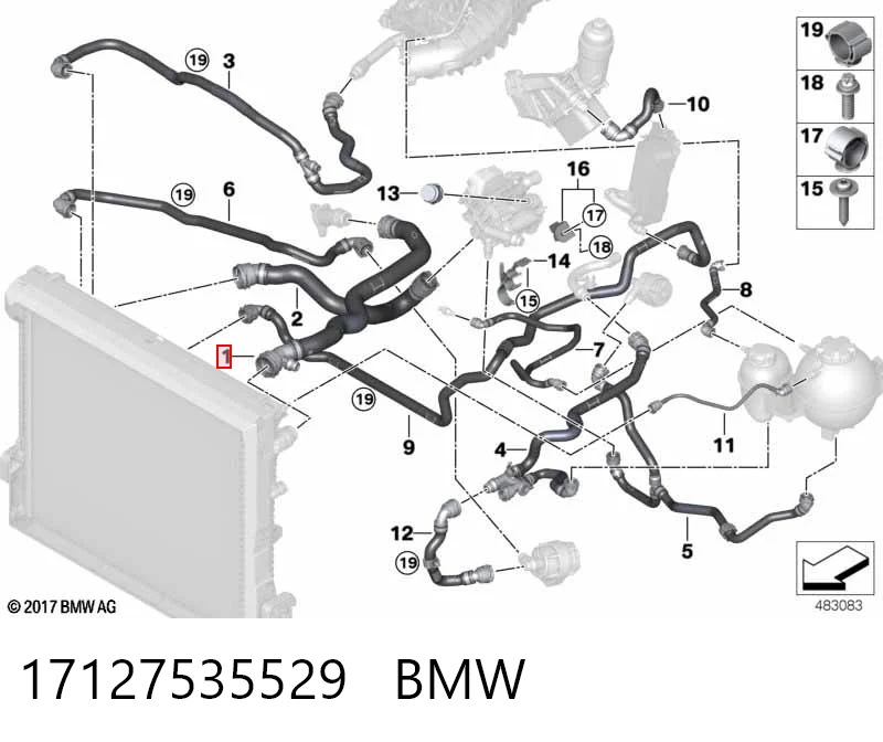 17127535529 BMW Mangueira (cano derivado) do radiador de esfriamento superior