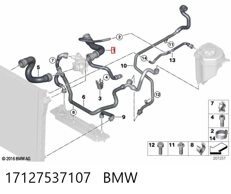 17127537107 BMW Mangueira (cano derivado) do radiador de esfriamento superior