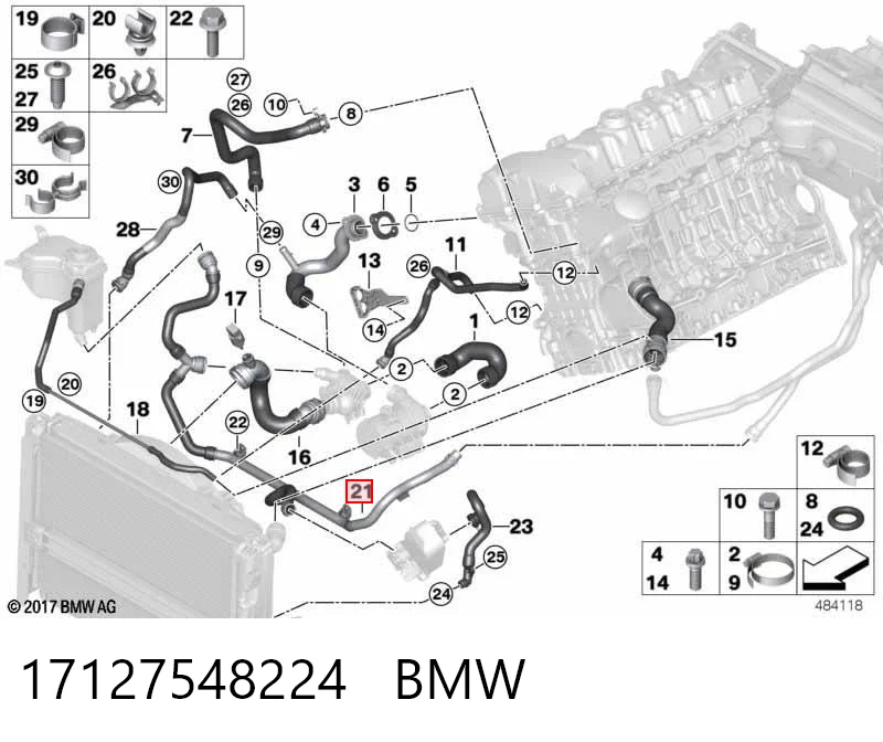17127548224 BMW Mangueira inferior do tanque de expansão