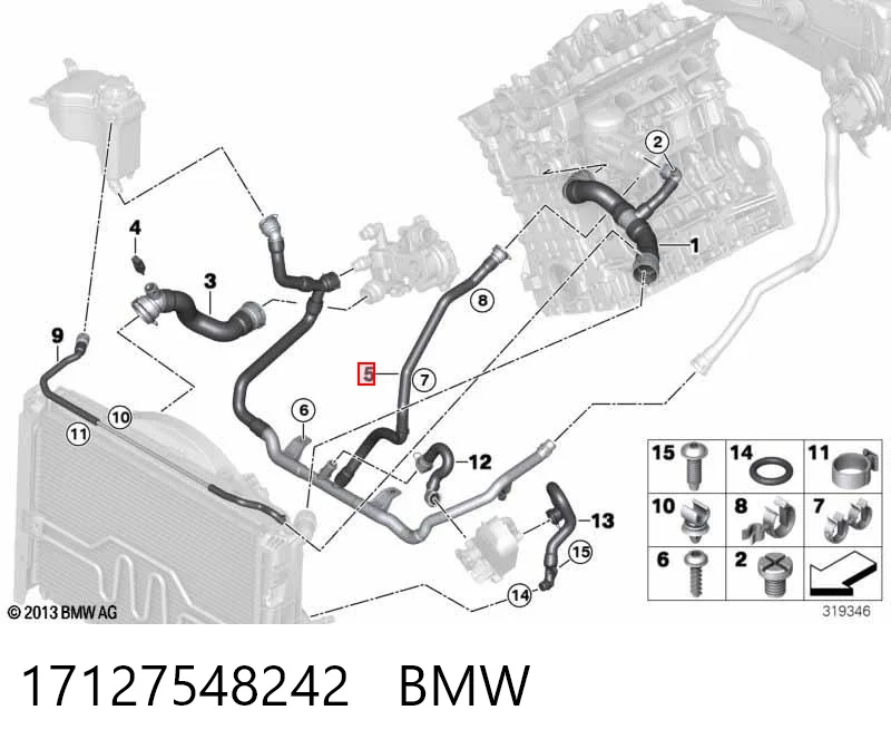 17127548242 BMW Mangueira inferior do tanque de expansão