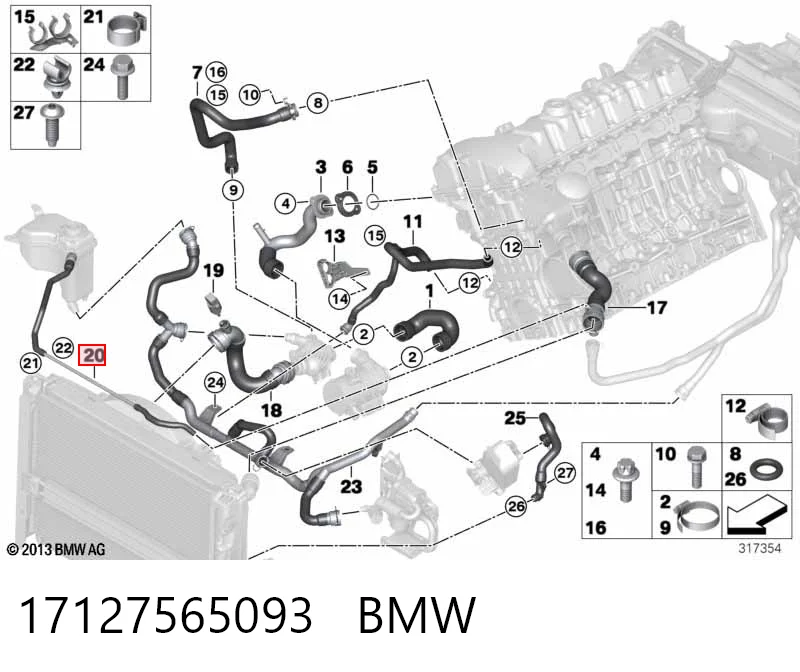 17127565093 BMW Mangueira superior do tanque de expansão