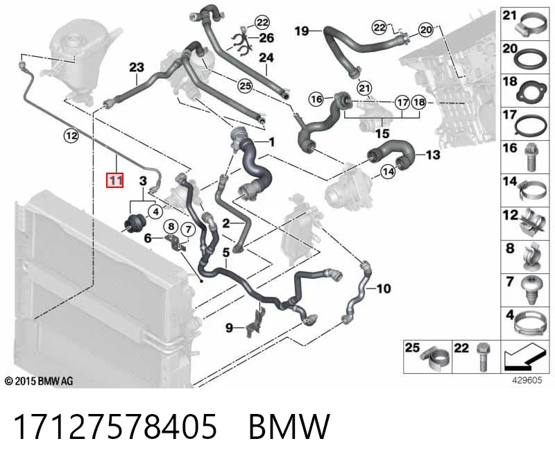 17127578405 BMW Mangueira superior do tanque de expansão