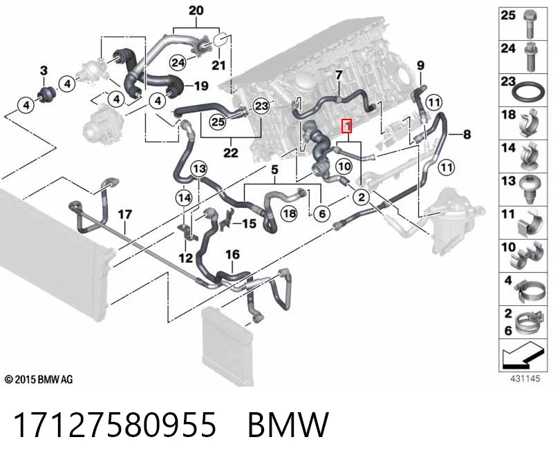17127580955 BMW Mangueira (cano derivado) do radiador de esfriamento superior