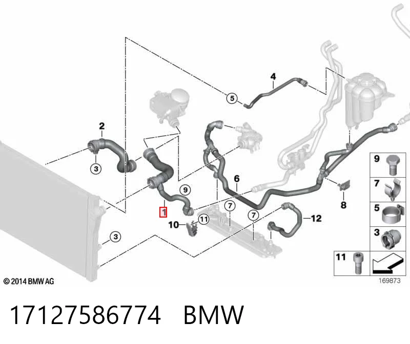17127586774 BMW Mangueira (cano derivado) do radiador de esfriamento superior