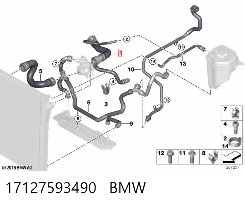 17127593490 BMW Mangueira (cano derivado) do radiador de esfriamento superior