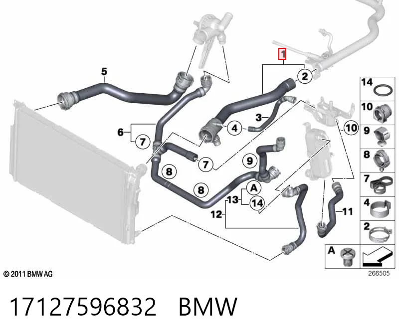 17127596832 BMW Mangueira (cano derivado) do radiador de esfriamento superior