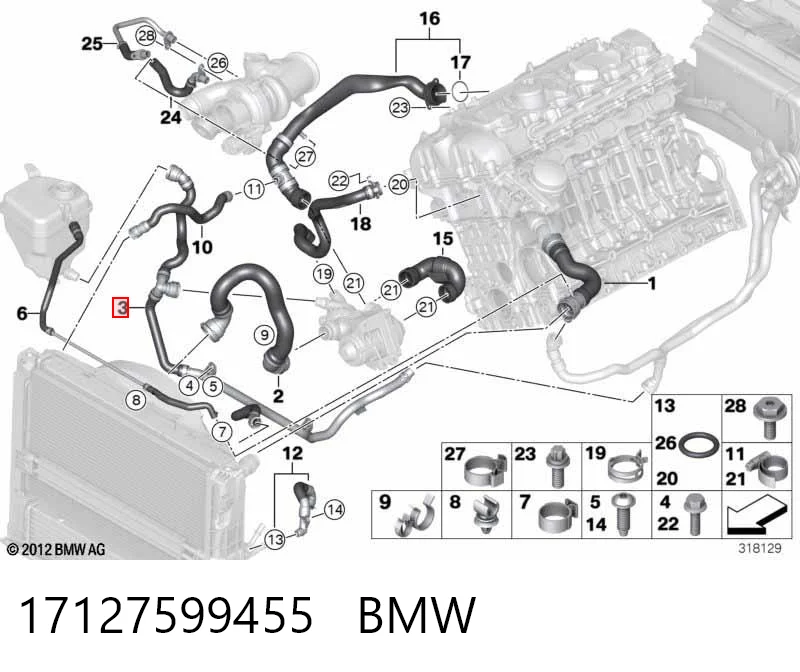17127599455 BMW Mangueira inferior do tanque de expansão