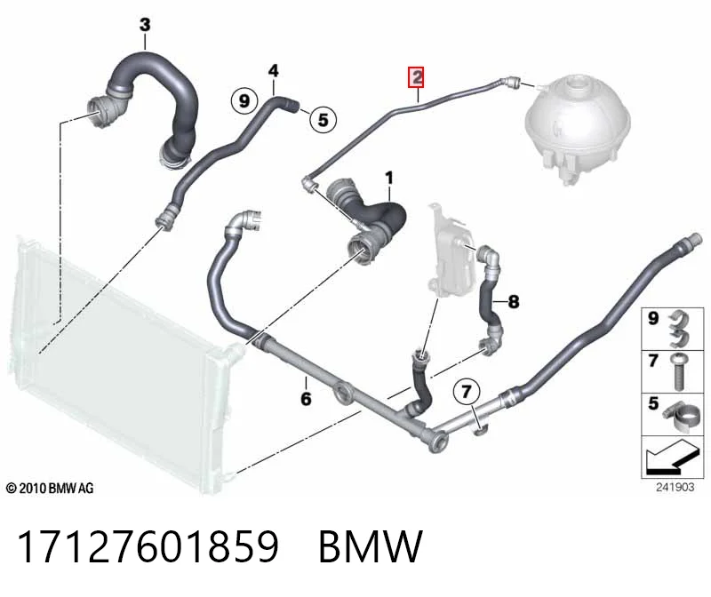 17127601859 BMW Mangueira superior do tanque de expansão