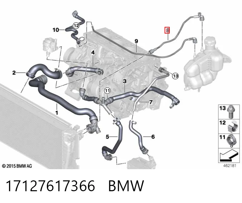 17127617366 BMW Mangueira superior do tanque de expansão